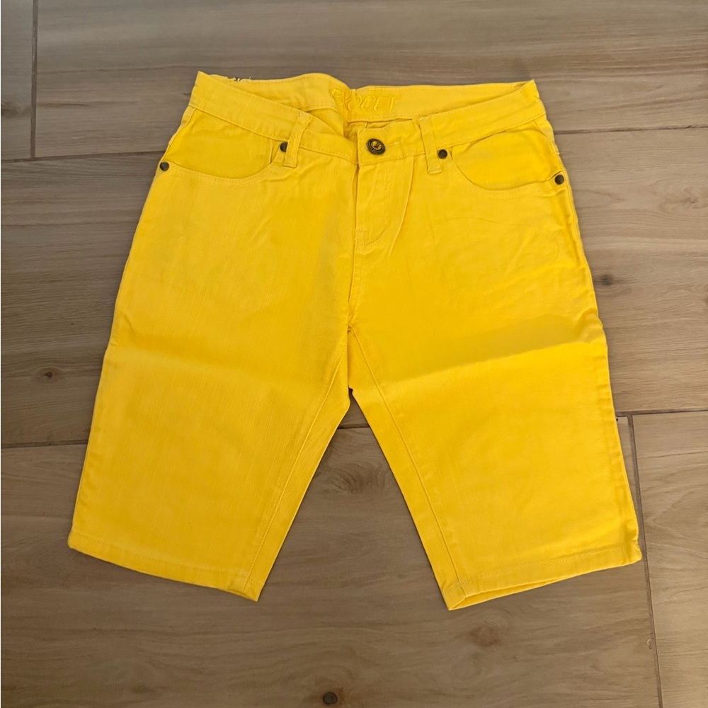 NEW EXOCET Yellow Y2K Denim Jorts Cotton Blend Bermuda Shorts 7 30/12”